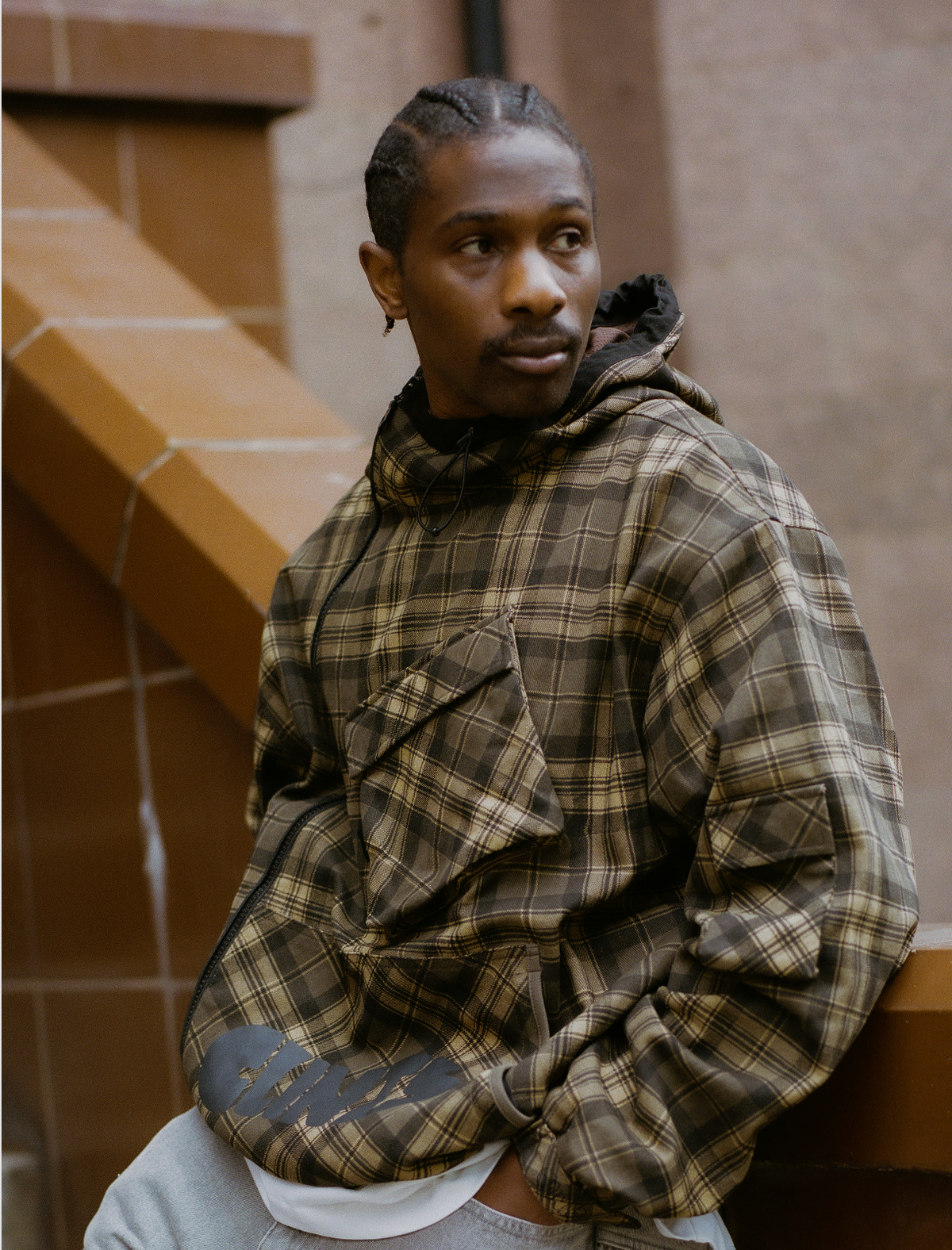 Hooded Plaid Jacket - Yellow/Green