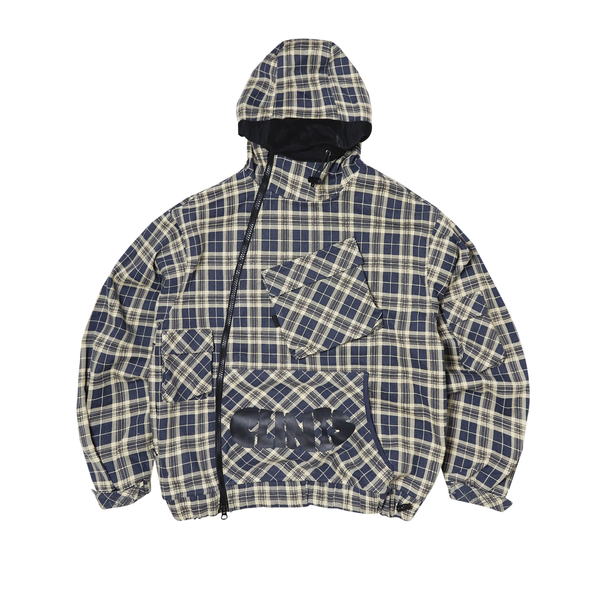 Hooded Plaid Jacket - Blue/White