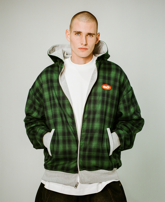 Plaid Stitch Hoodie -  Grey