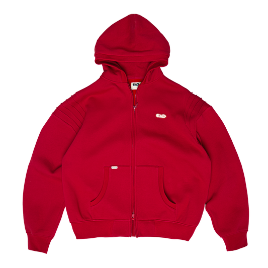 Pintuck Zip Hoodie - Red