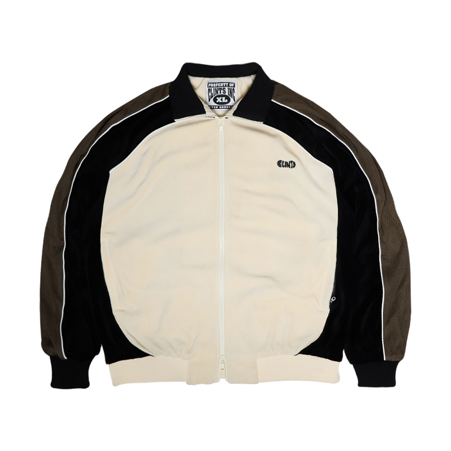 Velour Track Top - Beige/Black
