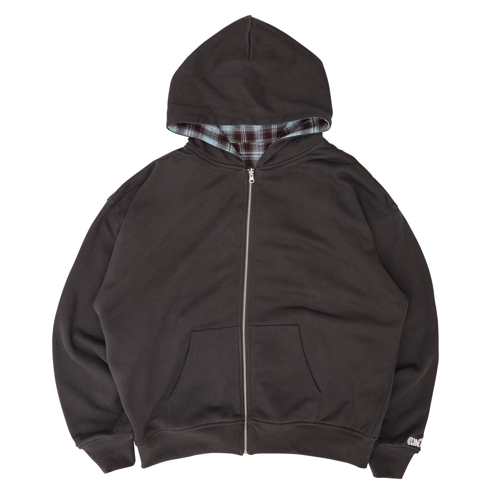 Reversible Plaid Hoodie - Brown/Blue